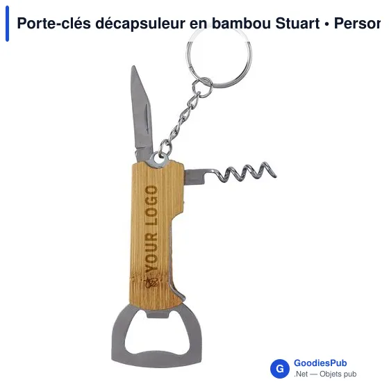 Porte-clés décapsuleur personnalisable en bambou Stuart avec logo - Image 5