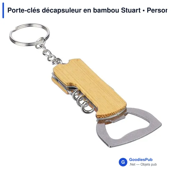 Porte-clés décapsuleur personnalisable en bambou Stuart avec logo - Image 6