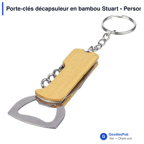 Porte-clés décapsuleur personnalisable en bambou Stuart avec logo - Image 7