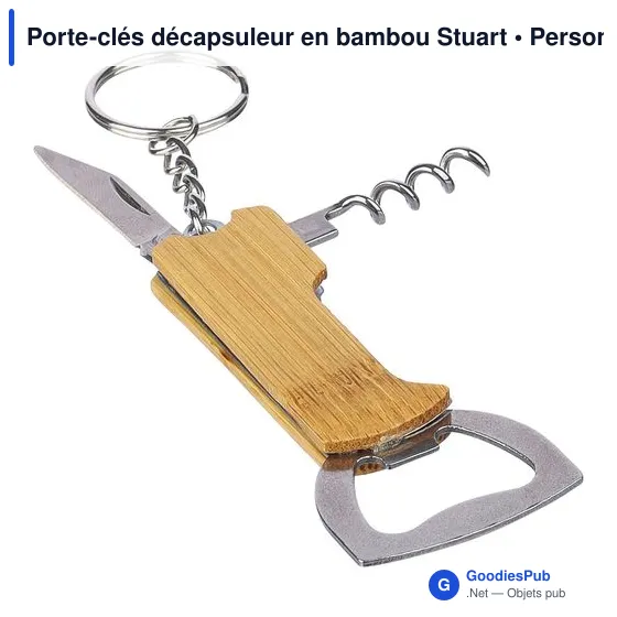 Porte-clés décapsuleur personnalisable en bambou Stuart avec logo - Image 8