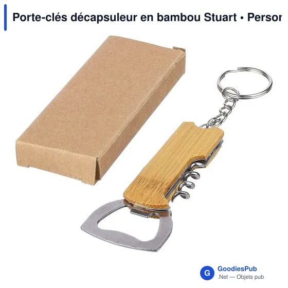 Porte-clés décapsuleur personnalisable en bambou Stuart avec logo - Image 9