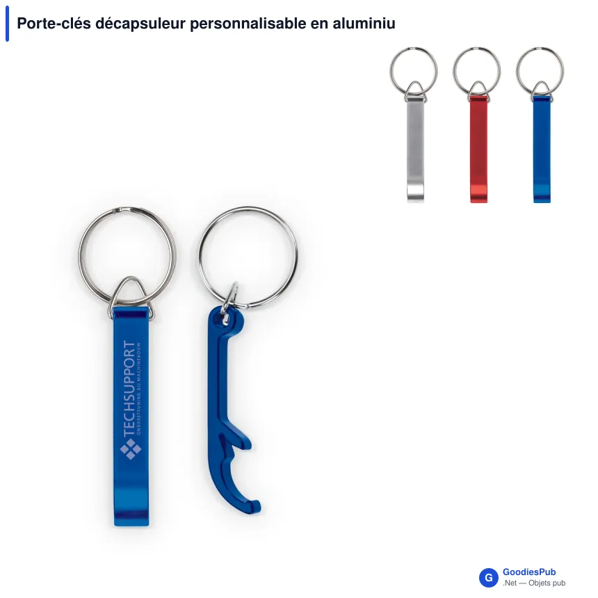Porte-clés décapsuleur personnalisable en aluminium coloré avec logo - Slim Opener - Image 1