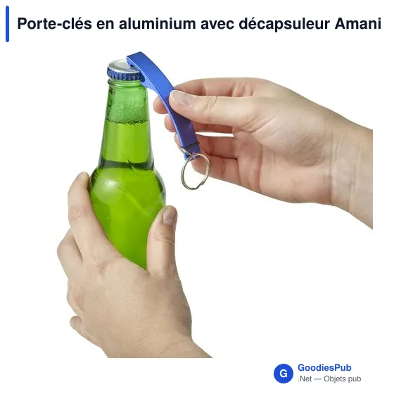 Porte-clés en aluminium personnalisable avec décapsuleur - Amaniavec logo - Image 4