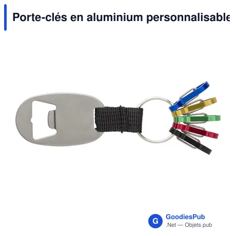 Porte-clés en aluminium personnalisable avec décapsuleur et logo