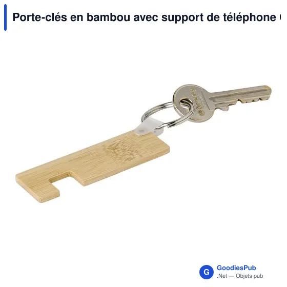 Porte-clés personnalisable en bambou avec support de téléphone - Orlandoavec logo - Image 3