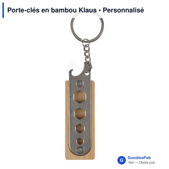 Porte-clés en bambou personnalisable avec décapsuleur - Klausavec logo - Image 2
