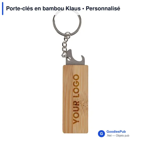 Porte-clés en bambou personnalisable avec décapsuleur - Klausavec logo - Image 5