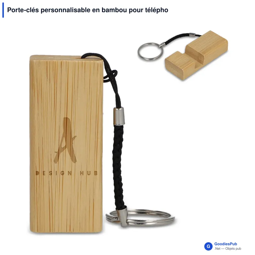 Porte-clés personnalisable en bambou pour téléphone portable avec logo - Bamboo Mobile - Image 1