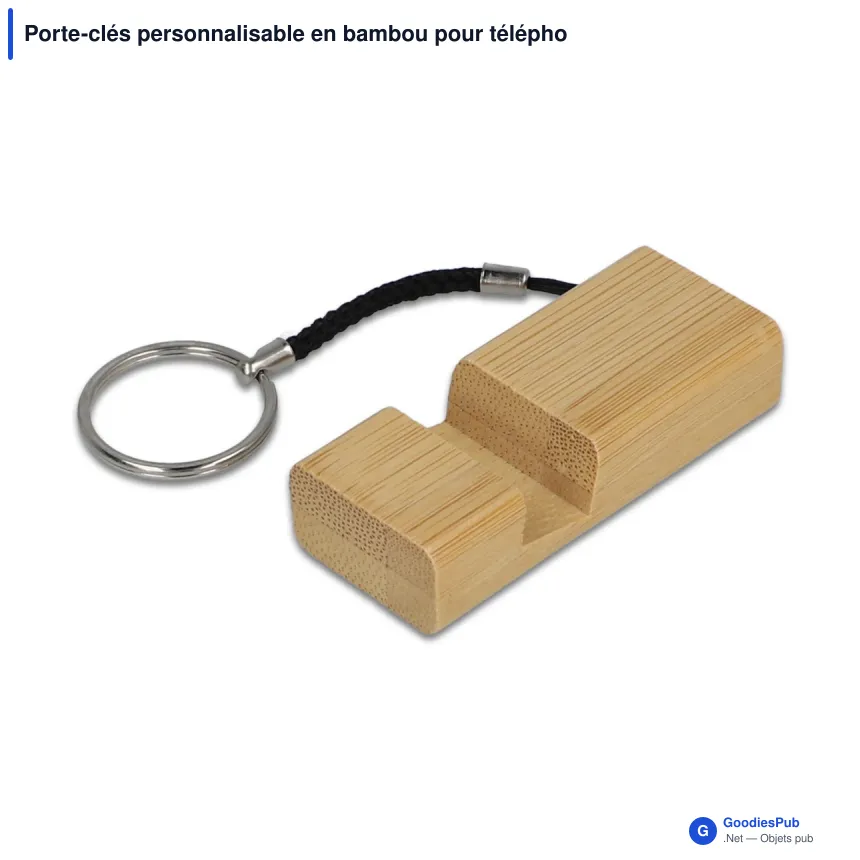 Porte-clés personnalisable en bambou pour téléphone portable avec logo - Bamboo Mobile - Image 2