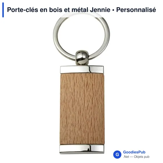 Porte-clés en bois et métal personnalisable avec logo - Jennie - Image 1