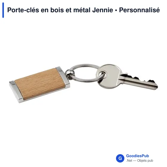 Porte-clés en bois et métal personnalisable avec logo - Jennie - Image 4