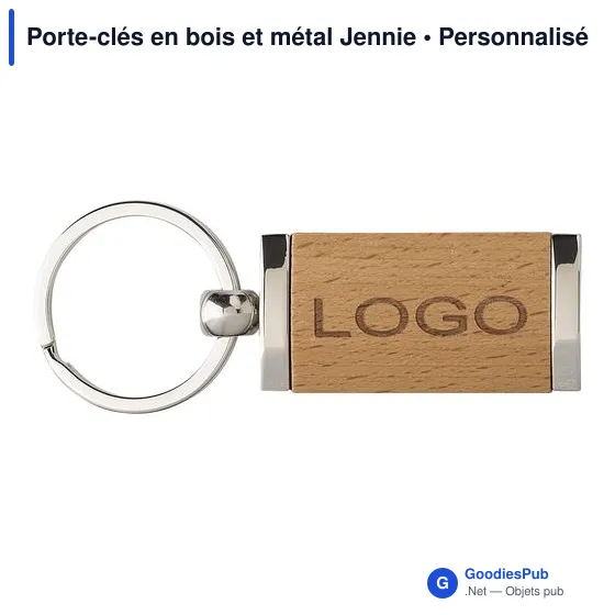 Porte-clés en bois et métal personnalisable avec logo - Jennie - Image 7
