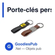 Porte-clés personnalisable en simili cuir et métal avec logo - Cognac - Miniature 1