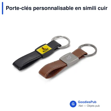 Porte-clés personnalisable en simili cuir et métal avec logo - Cognac