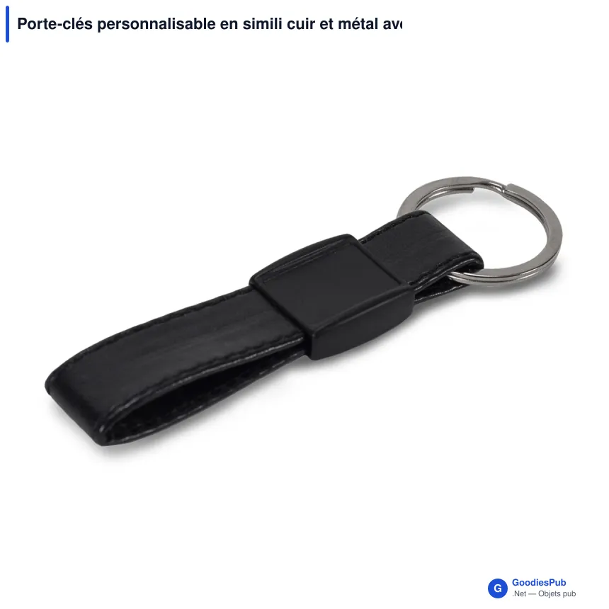 Porte-clés personnalisable en simili cuir et métal avec logo - Cognac - Image 2
