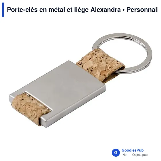 Porte-clés en métal et liège personnalisable avec logo - Alexandra - Image 2