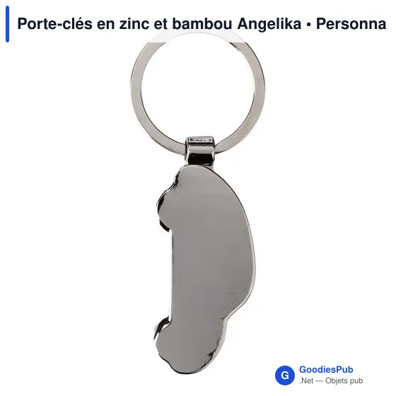 Porte-clés personnalisable en zinc et bambou Angelika avec logo - Image 2