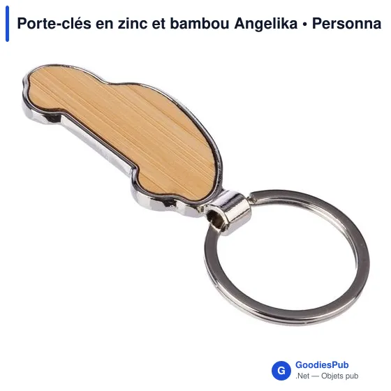 Porte-clés personnalisable en zinc et bambou Angelika avec logo - Image 4