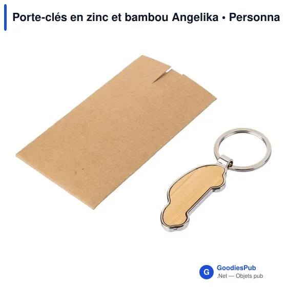Porte-clés personnalisable en zinc et bambou Angelika avec logo - Image 5