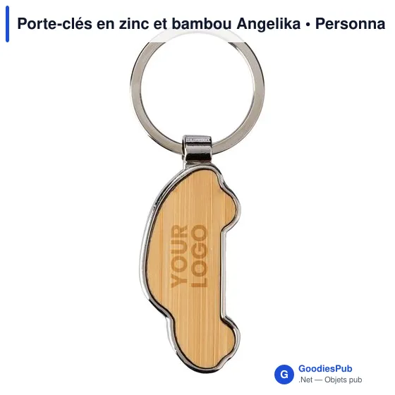 Porte-clés personnalisable en zinc et bambou Angelika avec logo - Image 6