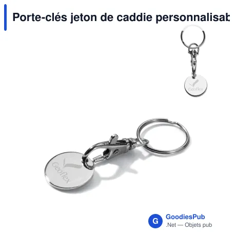 Porte-clés jeton de caddie personnalisable en métal avec logo - Jeton