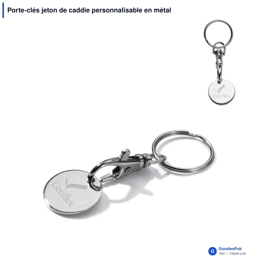 Porte-clés jeton de caddie personnalisable en métal avec logo - Jeton - Image 1