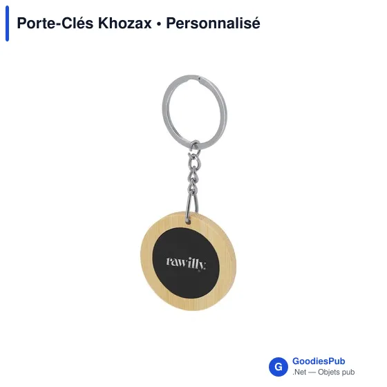 Porte-clés personnalisable Khozax avec logo en métal et bambou - Image 2