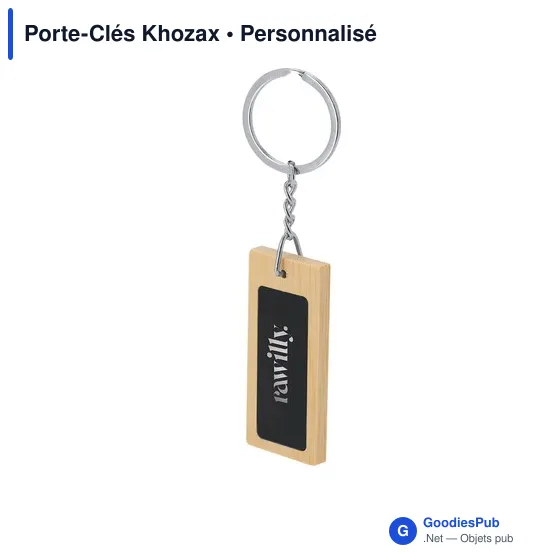Porte-clés personnalisable Khozax avec logo en métal et bambou - Image 12