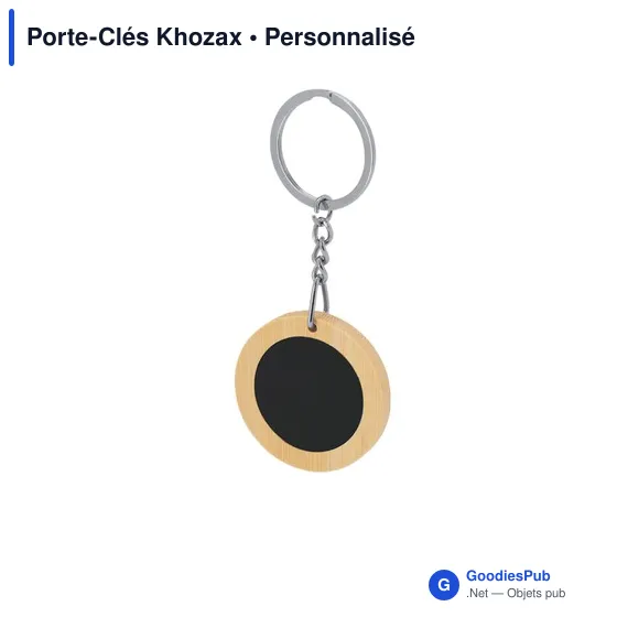 Porte-clés personnalisable Khozax avec logo en métal et bambou - Image 3