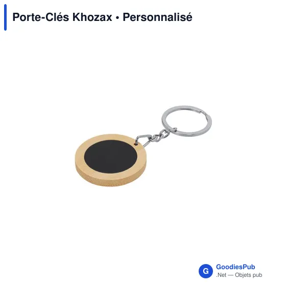 Porte-clés personnalisable Khozax avec logo en métal et bambou - Image 6