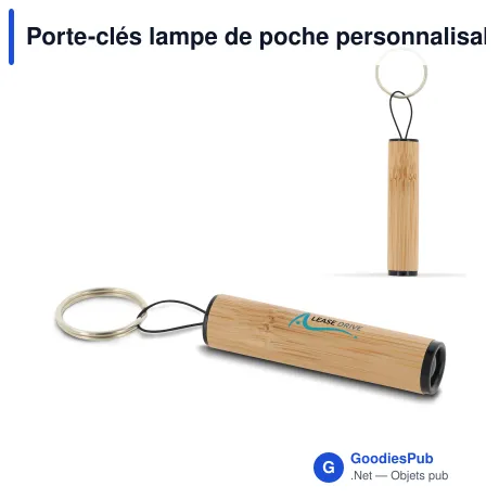 Porte-clés lampe de poche personnalisable en bambou avec logo - Bambou