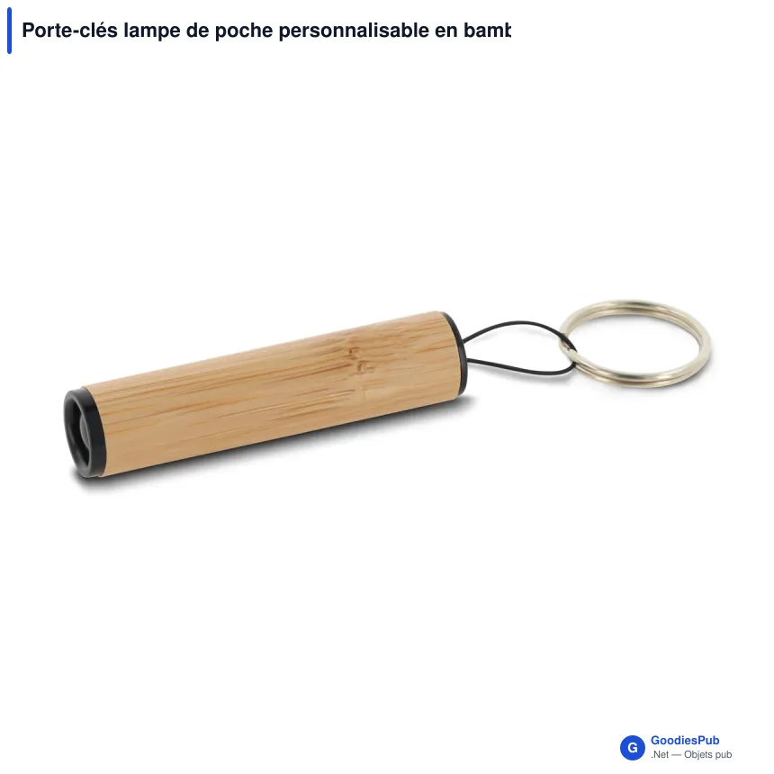 Porte-clés lampe de poche personnalisable en bambou avec logo - Bambou - Image 2