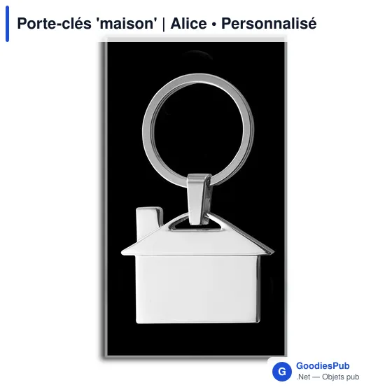 Porte-clés personnalisable 'maison' en métal avec logo - Alice - Image 1