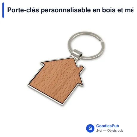 Porte-clés personnalisable en bois et métal avec logo - Cedar