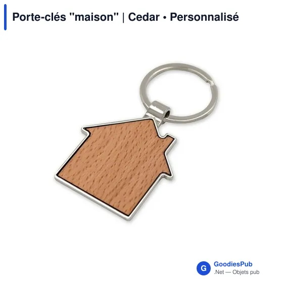 Porte-clés personnalisable en bois et métal avec logo - Cedar - Image 1