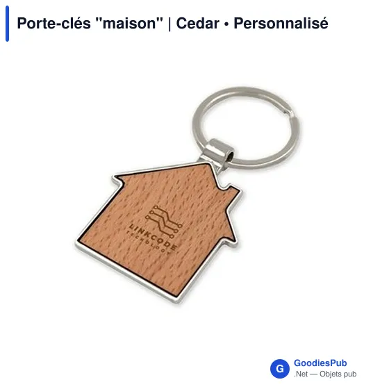 Porte-clés personnalisable en bois et métal avec logo - Cedar - Image 3