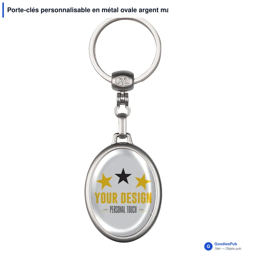 Porte-clés personnalisable en métal ovale argent mat avec logo - Doming Ovale - Image 2