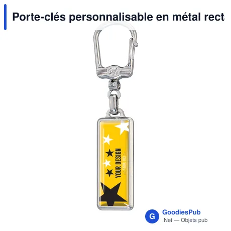 Porte-clés personnalisable en métal rectangulaire avec logo - Doming Rectangle
