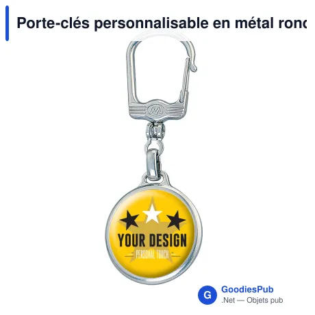Porte-clés personnalisable en métal rond argent mat avec logo - Doming Rond