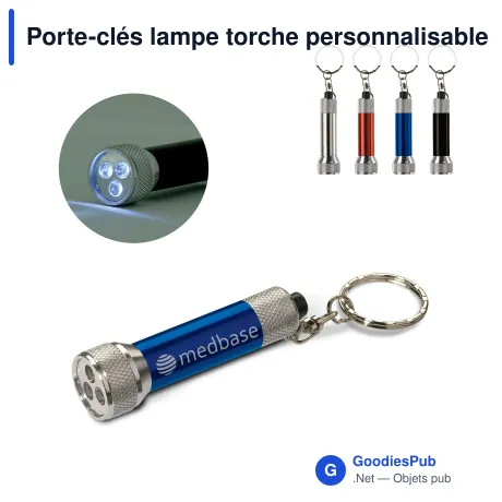 Porte-clés lampe torche personnalisable en aluminium avec logo - Mini