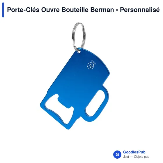 Porte-clés ouvre-bouteille personnalisable en aluminium recyclé - Bermanavec logo - Image 1