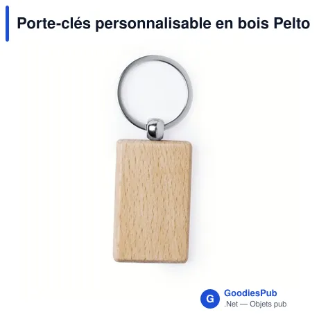 Porte-clés personnalisable en bois Pelton avec logo