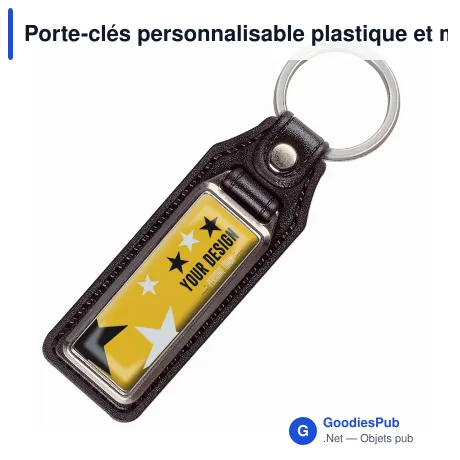 Porte-clés personnalisable plastique et métal 10,7 cm avec logo - Duo 107