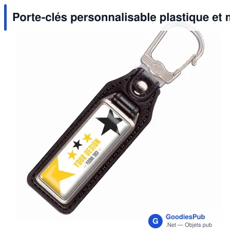 Porte-clés personnalisable plastique et métal 11,4 cm avec logo - Duo 114