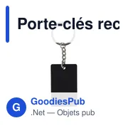 Porte-clés rectangulaire en acier inoxydable recyclé Jax - Miniature 1