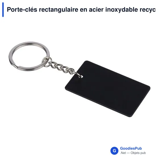 Porte-clés rectangulaire en acier inoxydable recyclé Jax - Image 2