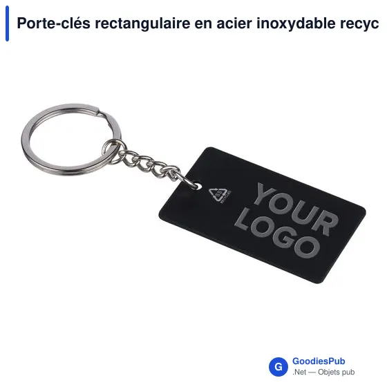 Porte-clés rectangulaire en acier inoxydable recyclé Jax - Image 3