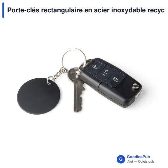Porte-clés rectangulaire en acier inoxydable recyclé Jax - Image 4