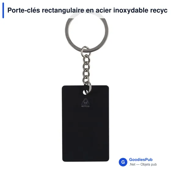 Porte-clés rectangulaire en acier inoxydable recyclé Jax - Image 5