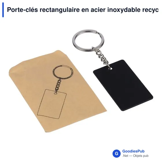 Porte-clés rectangulaire en acier inoxydable recyclé Jax - Image 6
